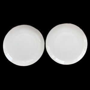 Regal by Mikasa Fine China 2 Dinner Plates #5536 Solid White Platinum Trim